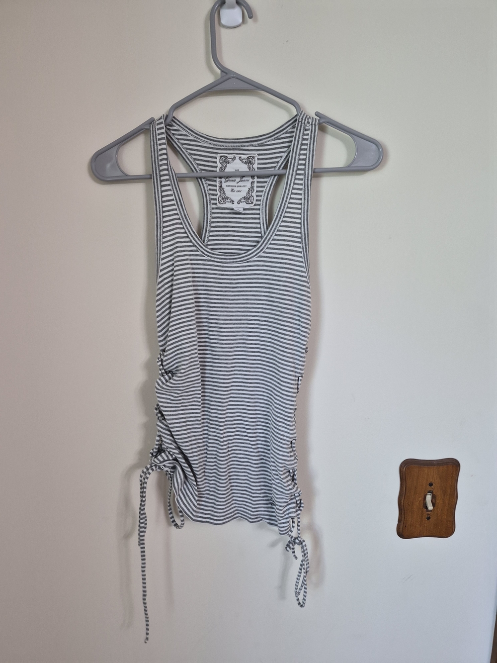 Guess Jeans Striped Racerback Tank Top with Side Ties - Gray & White- Large
